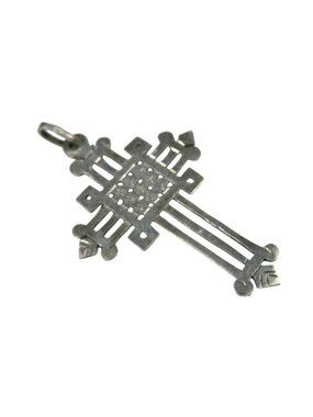 Ethiopian Coptic Cross Pendant Handcrafted Silver Tone Unique Design